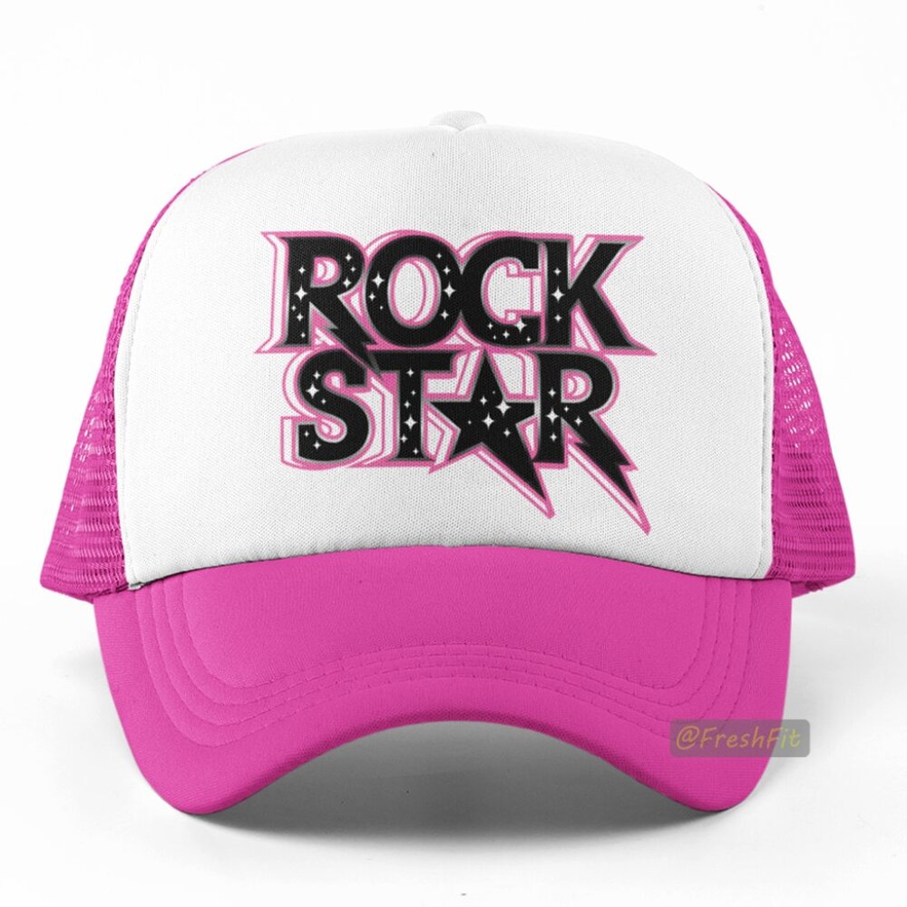 🆕Rock Star Foam Trucker Hat Mesh Snapback Cap Hot Pink/White